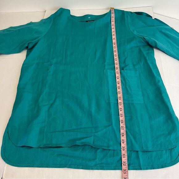 Toofan teal linen 1X blouse with buttons down arm - Picture 14 of 14